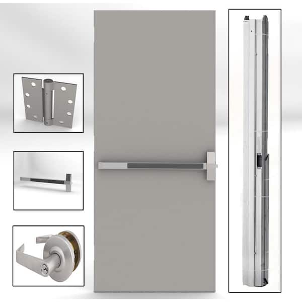 L.I.F Industries 36 in. x 80 in. Flush Gray Steel Commercial Door with Hardware
