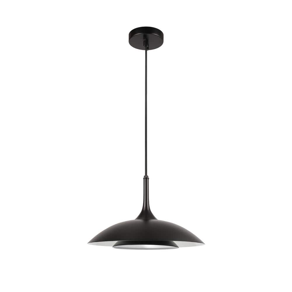 Marigny 14-Watt 1-Light Glossy Black Pendant-Lighting LED Integrated with Black Shade with White Interior and Black Cord price history on PriceWatchPro