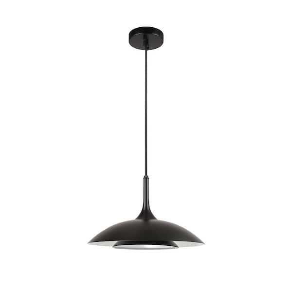 Marigny 14-Watt 1-Light Glossy Black Pendant-Lighting LED Integrated with Black Shade with White Interior and Black Cord