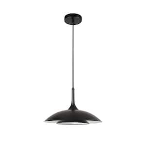 Marigny 14-Watt 1-Light Glossy Black Pendant-Lighting LED Integrated with Black Shade with White Interior and Black Cord