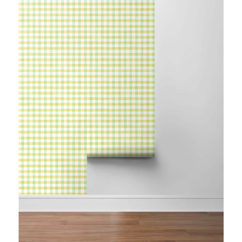 Lemon Lime Plaid Vinyl Peel and Stick Wallpaper Roll