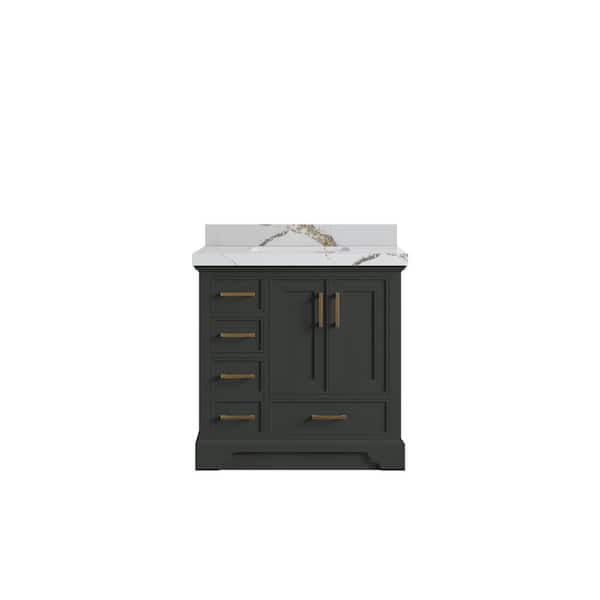 Willow Collections Charlotte 36 in. Single Sink Freestanding Black Top Bath Vanity with Calacatta Gold Qt. Top Unassembled