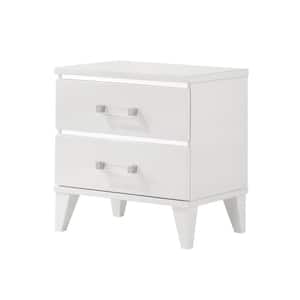 SignatureHome White 2 Drawers 16 in. W Wooden Nightstand for bed. Dimension - (23Lx16Wx23H)