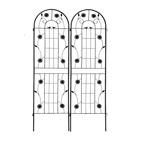 Zeus & Ruta Metal Garden Trellis 71 in. x 19.7 in. Rustproof Trellis for Climbing Plants, Black (2-Pack)