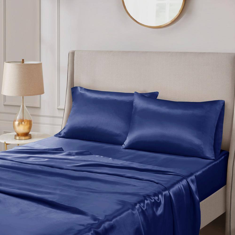 Navy Satin Standard/Queen Pillowcase Set