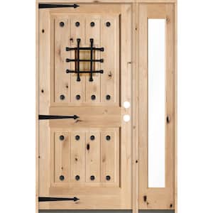44 in. x 80 in. Mediterranean Alder Sq Clear Low-E Unfinished Wood Left-Hand Prehung Front Door with Right Full Sidelite