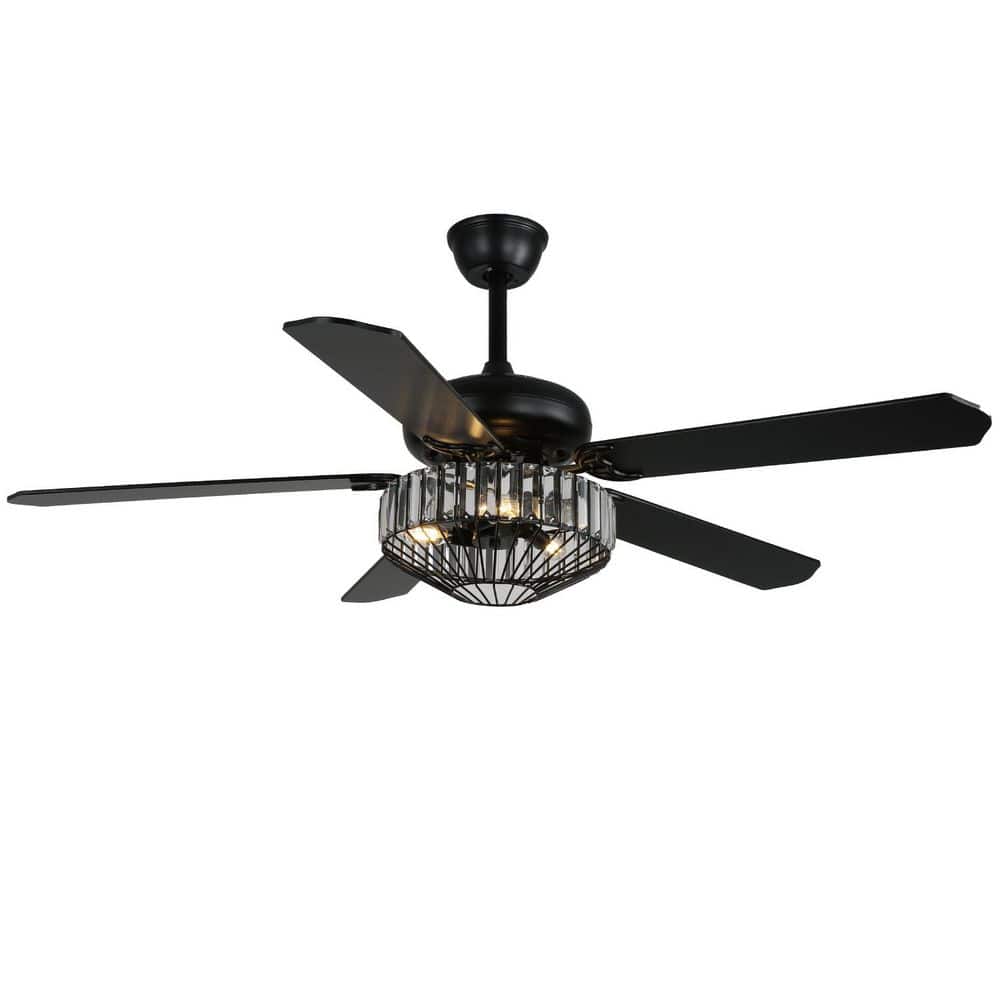 42 in. 5-Blade Downrod Light Bulbs Black Plywood Ceiling Fan Without Light, DC Motor, Crystal Round Light Shade price history on PriceWatchPro