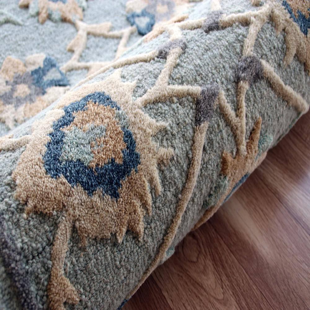 Handmade Tufted Wool Runner Rug, 2'3" x 6'9", Blue Stain-Resistant