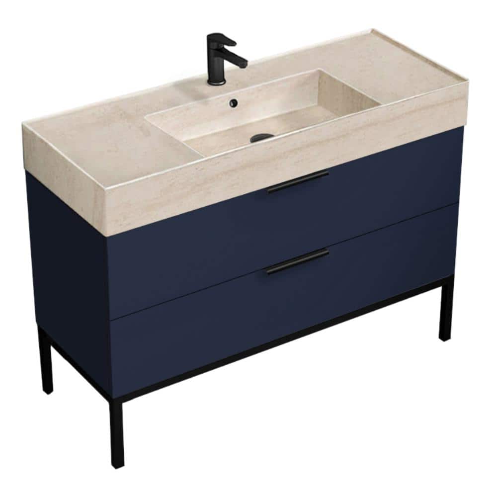 Derin 47.64 in W x 18.11 in D x 34.65 in H Freestanding BathVanity in Navy Blue with Ceramic Beige Travertine Design Top price history on PriceWatchPro