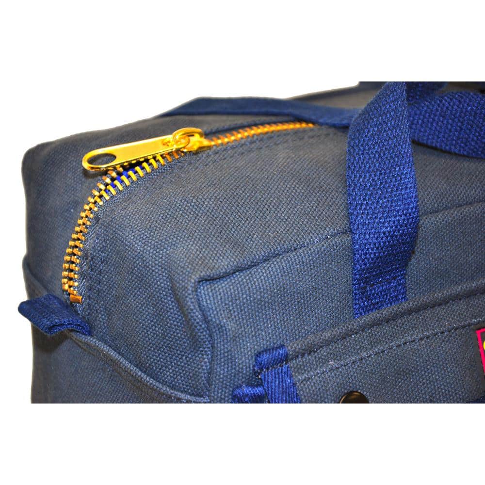 Navy Blue Heavy-Duty Canvas Mechanics Tool Bag with Brass Zipper
