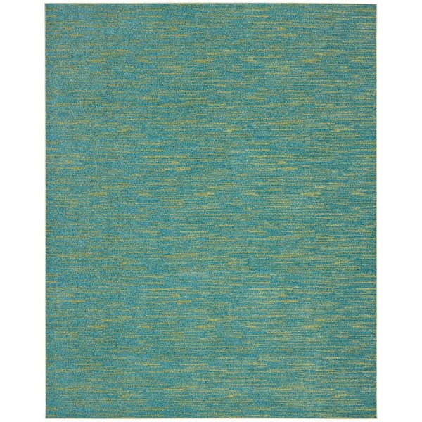 Nourison Essentials 9 ft. x 12 ft. Blue Green  Solid Contemporary Indoor/Outdoor Patio Area Rug