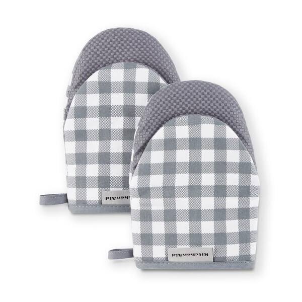 KitchenAid Gingham Silicone Grip Charcoal Grey Mini Oven Mitt Set (2-Pack)