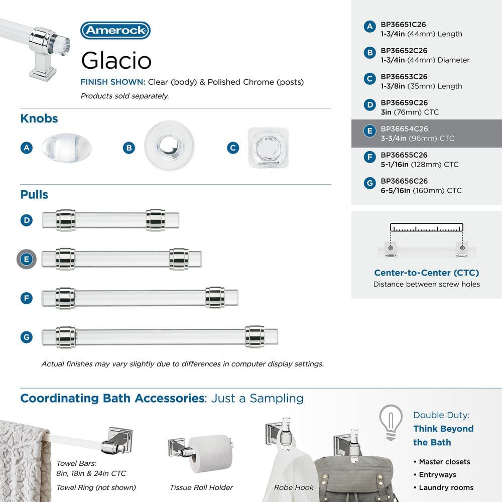 Glacio Clear and Polished Chrome 3-3/4 inch Cabinet Pull