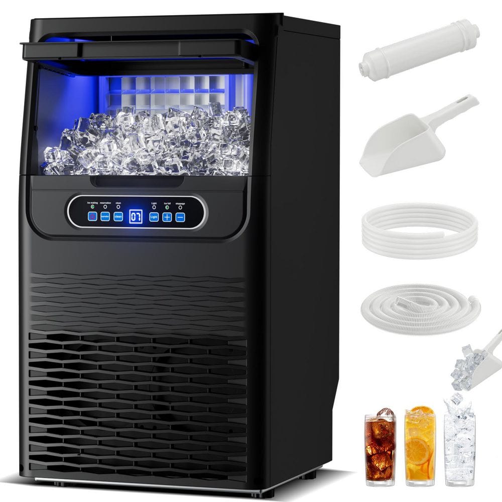 14 in. 100 lbs. /24H Commercial Freestanding/Built-in Ice Maker with 27.5 lb. Storage Bin in Black, Stainless steel