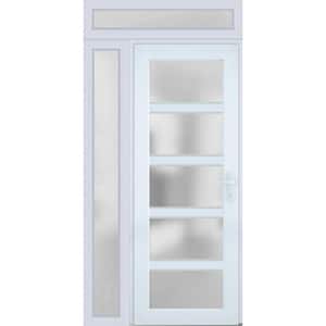 42 in. x 94 in. Left-Hand/Inswing Sidelight and Transom Frosted Glass White Steel Prehung Front Door with Hardware