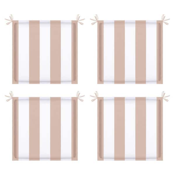 4 Pieces Khaki White Striped Replacement Square Outdoor Seat Cushion with Ties, Patio Chair Pads for Gardens