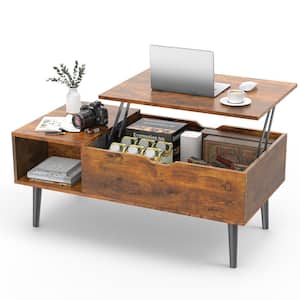 40 in. Rust Rectangle Wood Coffee Table with Lift Top and Hidden Compartment