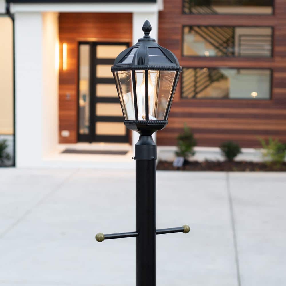 Black Aluminum Solar LED Lamp Post with Beveled Glass