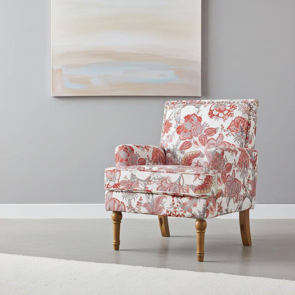 Red Polyester Arm Chair with Nailhead Trim and Solid Wood Legs for Living Room, Small Room, Apartment price history on PriceWatchPro