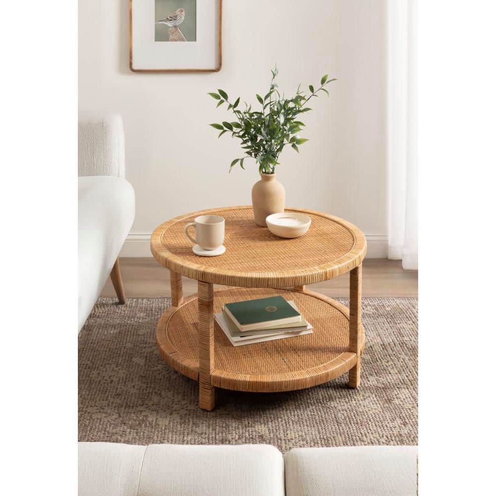 Kate and Laurel Rafina 28 in. Natural Brown Round Rattan/Wicker Coffee ...