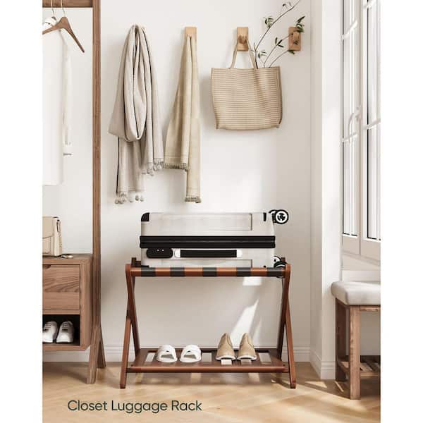 Wudkey Fully Assembled Walnut Bamboo Luggage Rack with Shoe Shelf