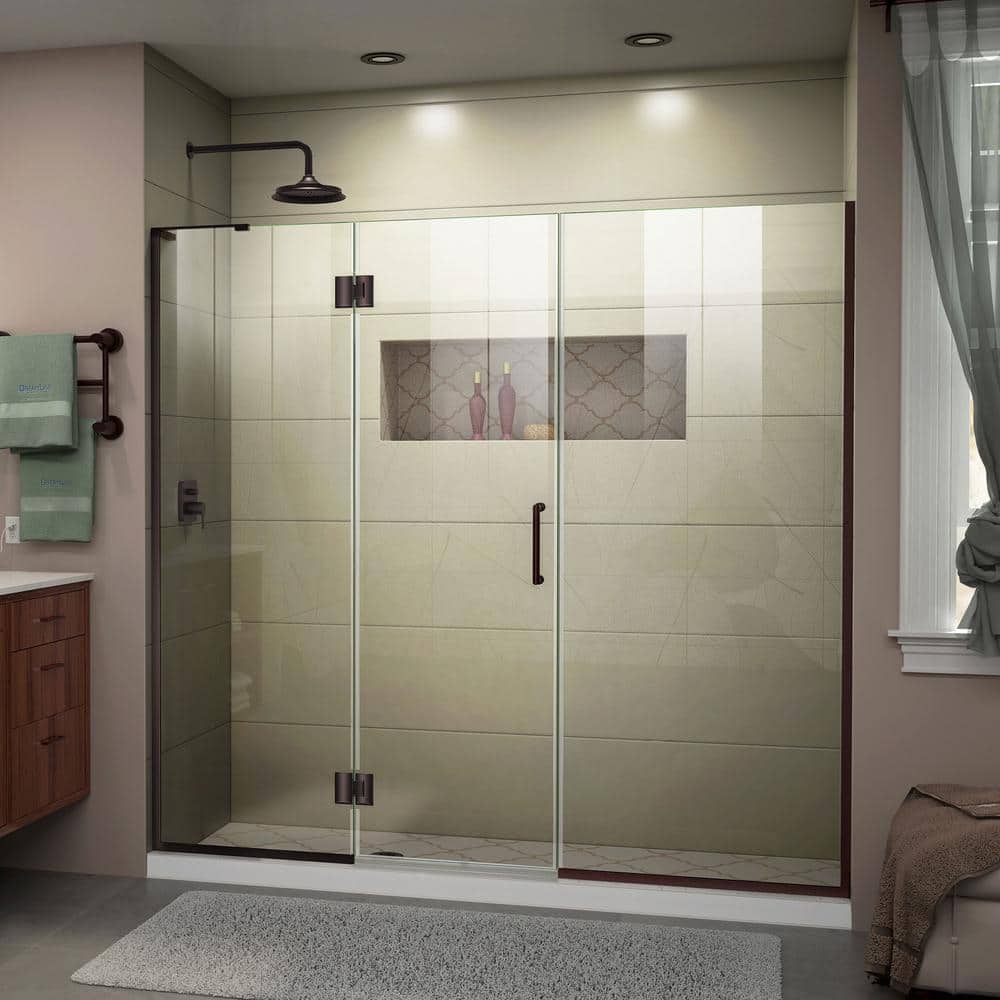 Unidoor-X 69" Frameless Clear Glass Shower Door with Black Hardware