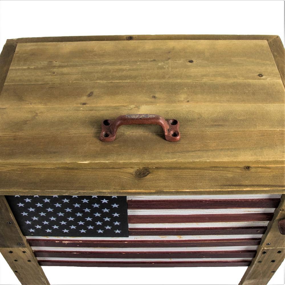 57 Quart Medium Wood American Flag Patio Cooler with Grab Handle