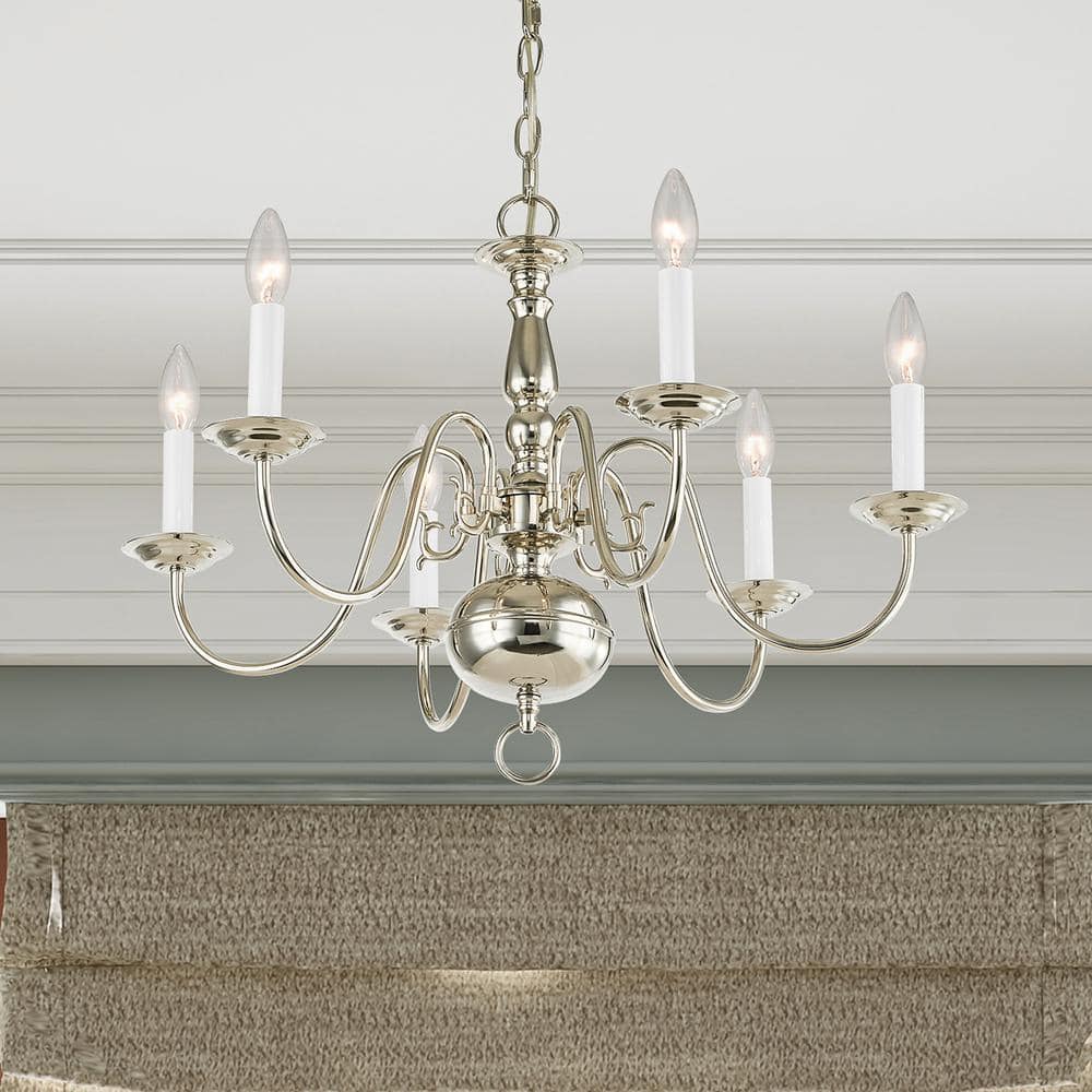 Williamsburgh Polished Nickel 6-Light Traditional Chain Chandelier