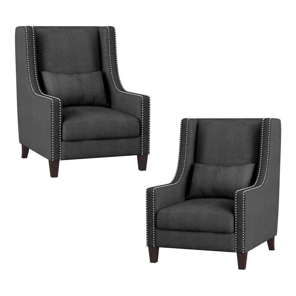 EVERGLADE HOME Dorsey Dark Gray Textured Upholstery High Back Accent Chair (Set of 2) LX1114DG
