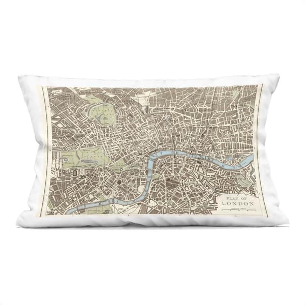 Stupell Industries Vintage Blueprint Plant of London Grey Abstract Polyester 14 in. X 20 in. Throw Pillow