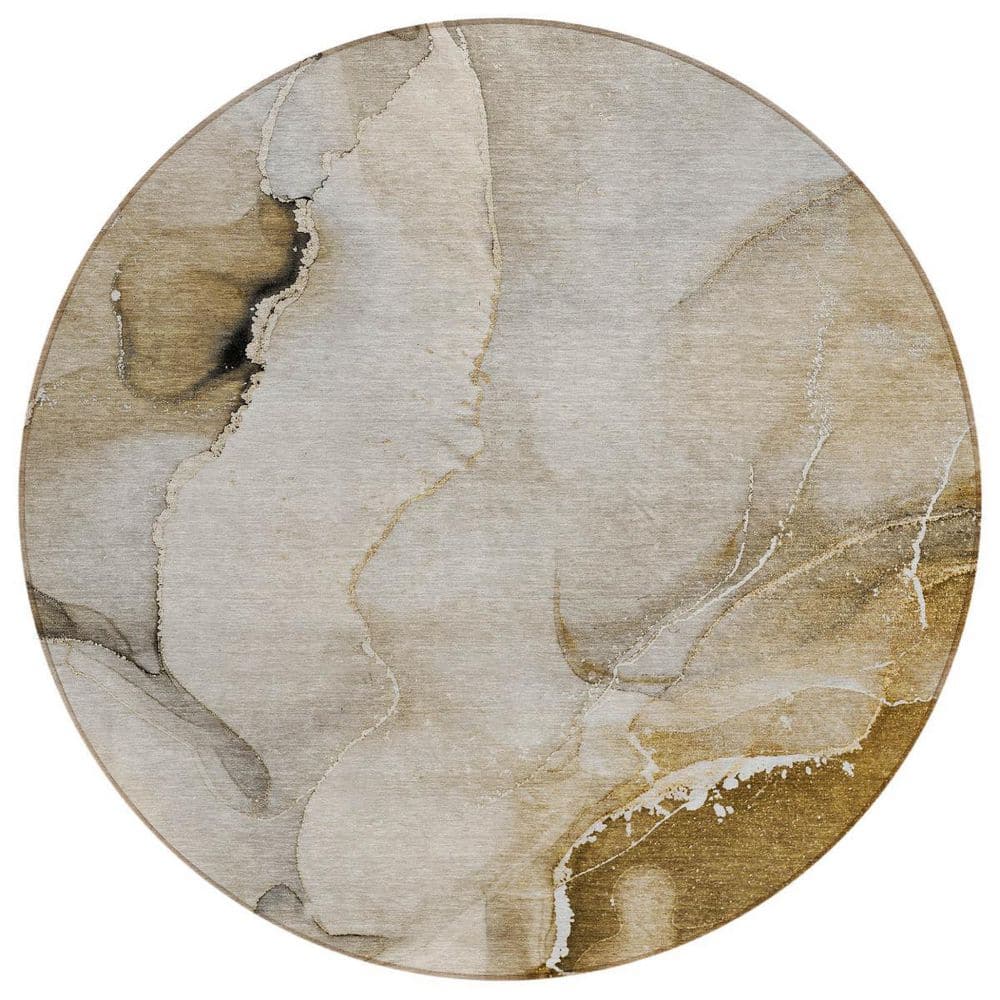 Beige, Brown 8 ft. x 8 ft. Woven Abstract Polyester Round Indoor / Outdoor Area Rug price history on PriceWatchPro