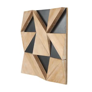 31 in. x 31 in. Wood Brown Dimensional Triangle Geometric Wall Art Decor with Black Backing