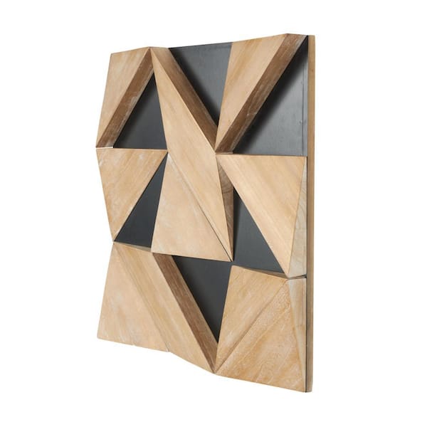 Litton Lane 31 in. x 31 in. Wood Brown Dimensional Triangle Geometric Wall Art Decor with Black Backing