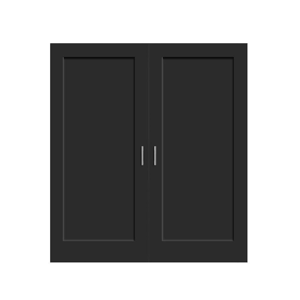48 in. x 80 in. 1-Panel Hollow Core Black Composite Interiror Double Door Slabs w/ Magnetic Catch and Handle