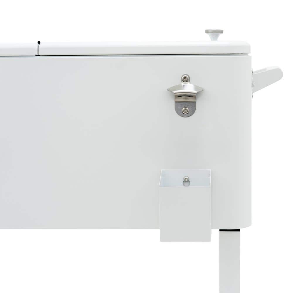 White Powder-Coated Steel 80-Quart Rolling Outdoor Patio Cooler with Wheels