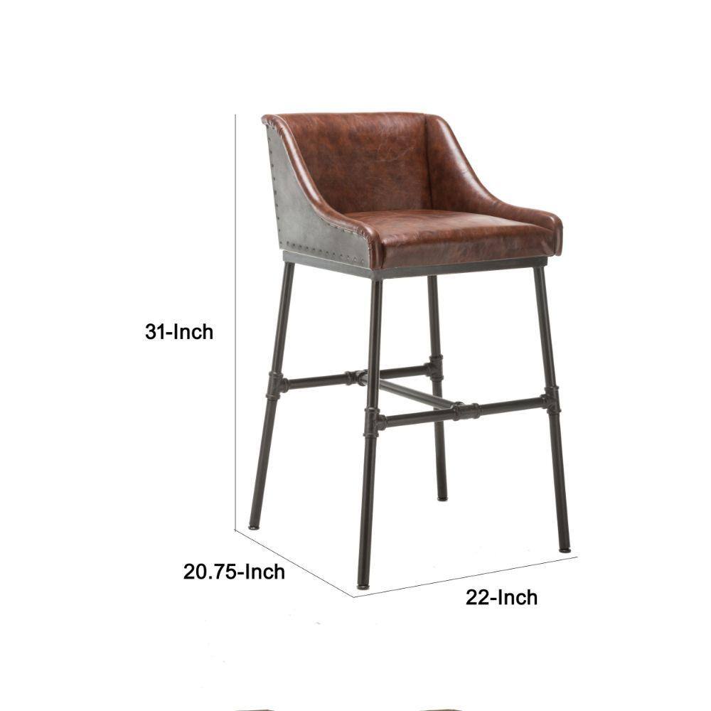 Sloped Armrest Leatherette and Metal Bar Stool - Black