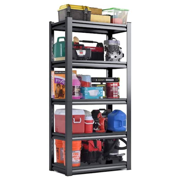5-Tiers Steel Heavy Duty Adjustable Boltless Design Shelving Unit in Black (35.4 in. W x 72 in. H x 15.7 in. D)