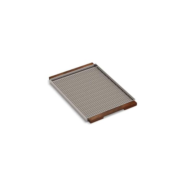 Synthos 17 in. Stainless Steel Serving Board With Walnut Sides And Silicone Mat