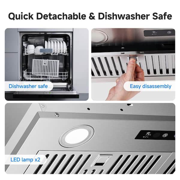 amzchef 30 in. 900 CFM Ducted Insert Range Hood in Stainless Steel