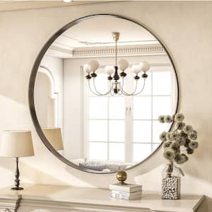 30 in. W x 30 in. H Round Black Aluminum Alloy Deep Framed Wall Mirror