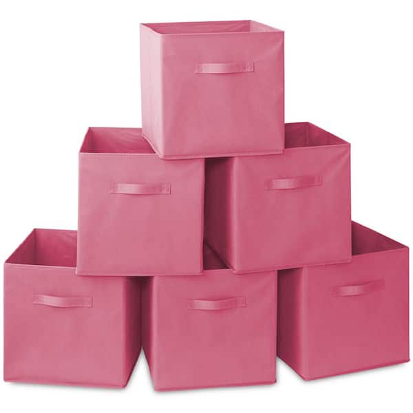 Casafield Hot Pink 13 in. x 13 in. Fabric Collapsible Cubes Decorative Basket Storage Bins-Set of 6