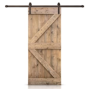 K Series 26 in. x 84 in. Light Brown Stained DIY Knotty Pine Wood Interior Sliding Barn Door with Hardware Kit