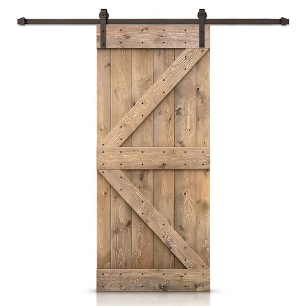 K Series 34 in. x 84 in. Light Brown Stained DIY Knotty Pine Wood Interior Sliding Barn Door with Hardware Kit