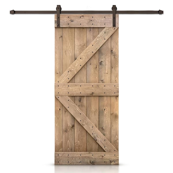 CALHOME K Series 42 in. x 84 in. Light Brown DIY Knotty Pine Wood Interior Sliding Barn Door with Hardware Kit