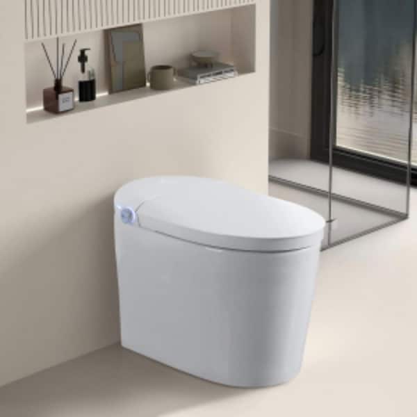 Elongated Tankless Smart Bidet Toilet 1.28GPF in White with Auto Flush, Auto Open/Close, Heated Seat, Warm Water & Dryer