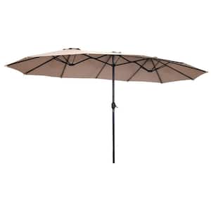 15 ft. Steel Market Patio Umbrella in Beige with Crank