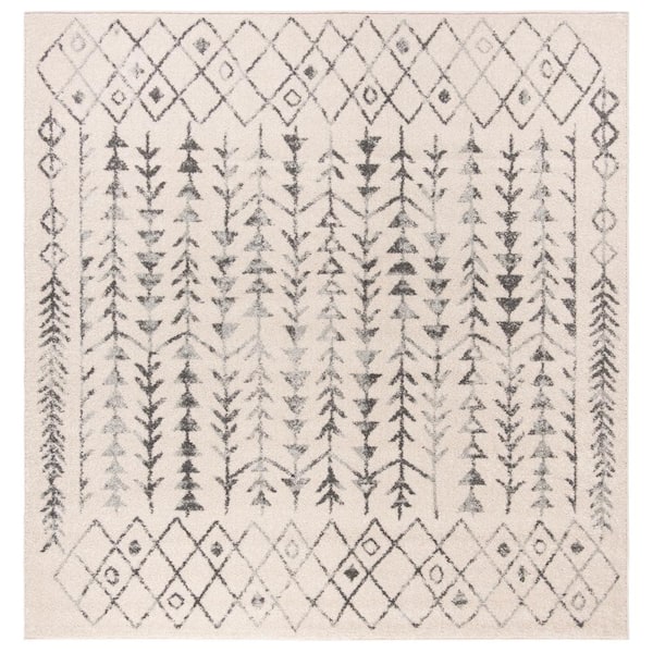 SAFAVIEH Tulum Ivory/Gray 7 ft. x 7 ft. Square Tribal Diamonds Border Area Rug