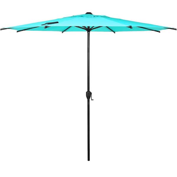 Unbranded 9 ft. Steel Market Tilt Patio Umbrella in Light Blue with Push Button Tilt