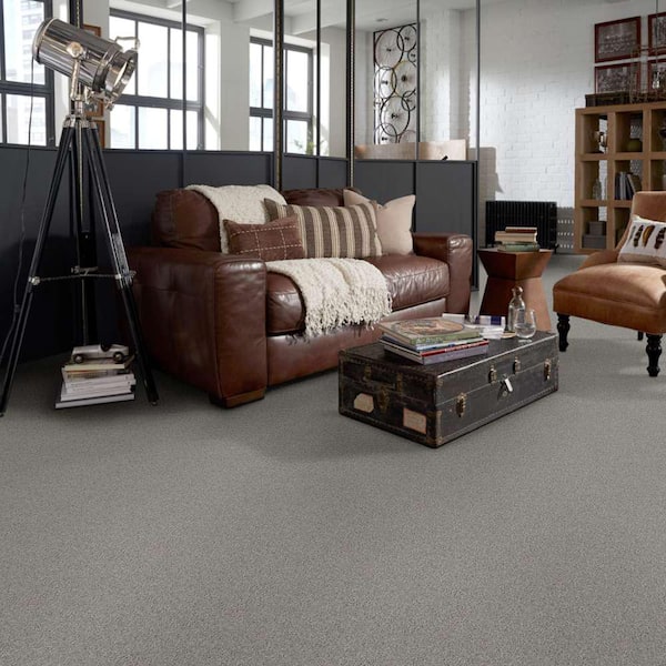 Brave Soul I - Cinder - Gray 15 ft. 34.7 oz. Polyester Texture Installed Carpet