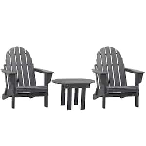 3-Piece Plastic Adirondack Chair Set with Side Table, Foldable Outdoor Bistro Set Dark Grey